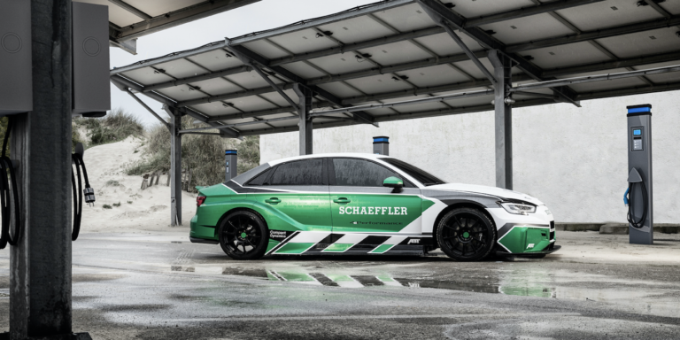 Schaeffler has developed a concept car that demonstrates how the technologies it has developed for the Formula E electric racing series can be applied to the volume production road car of the future. Named the 'Schaeffler 4ePerformance'