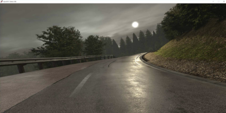 rFpro creates realistic-looking driving scenarios, such as this highly accurate digital model of a wet road