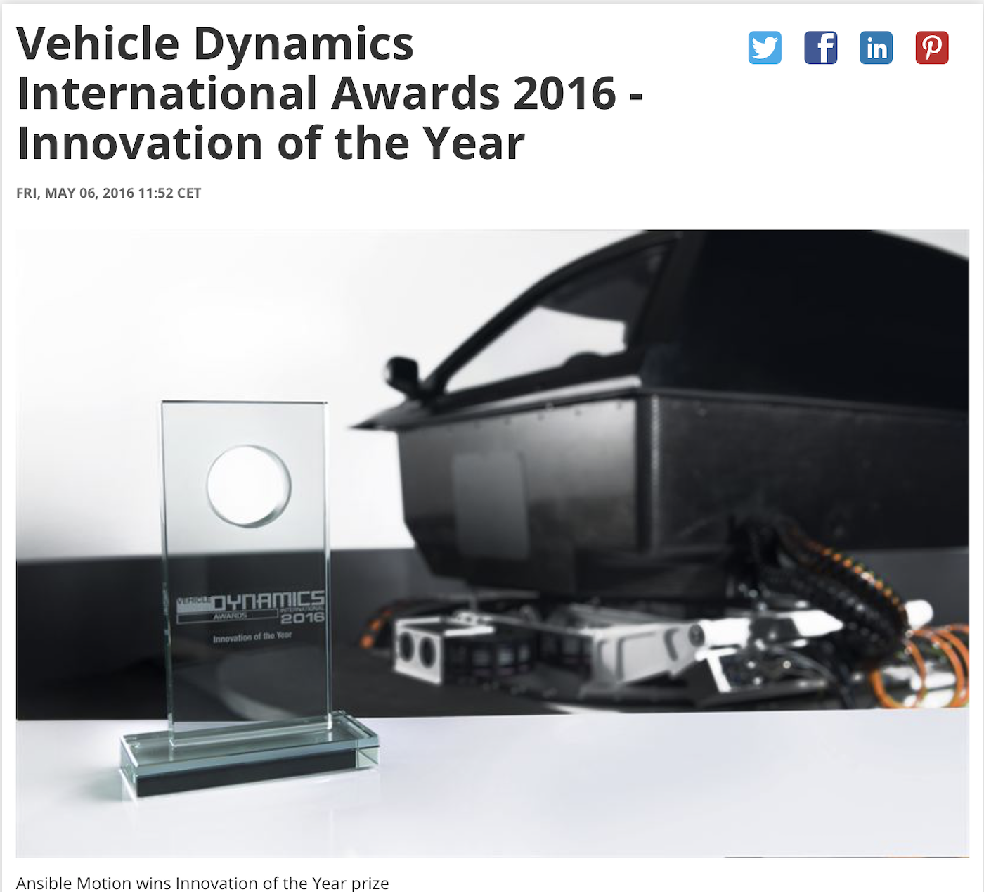 Ansible Motion and AB Dynamics integrate operations Vehicle Dynamics