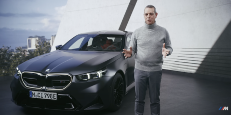 BMW M CEO Franciscus van Meel showing the new 2025 model year BMW M5